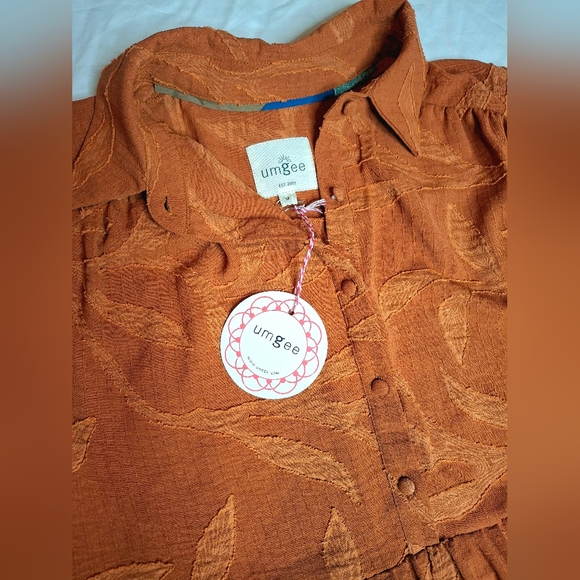 Umgee Rust Boho Babydoll Dress Medium Tiered Flowy Fall Boutique - Picture 4 of 9